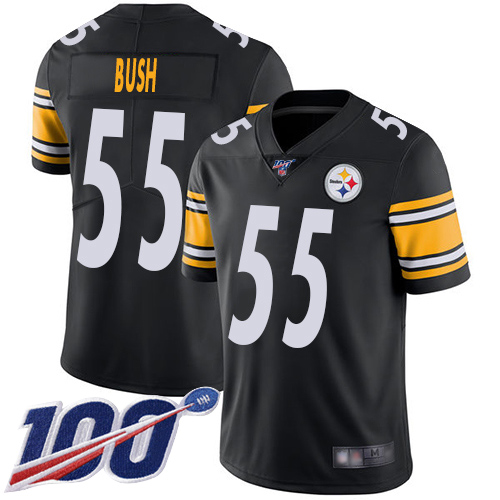 Men Pittsburgh Steelers Football 55 Limited Black Devin Bush Home 100th Season Vapor Untouchable Nike NFL Jersey